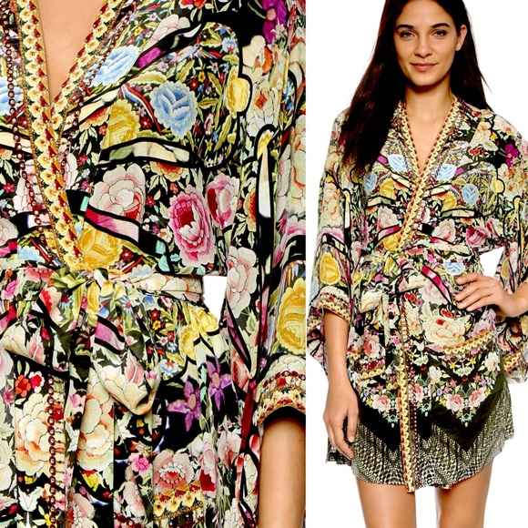 Camilla Crystal Embellished Silk Flamenco Sweep Short Kimono - Picture 3 of 5